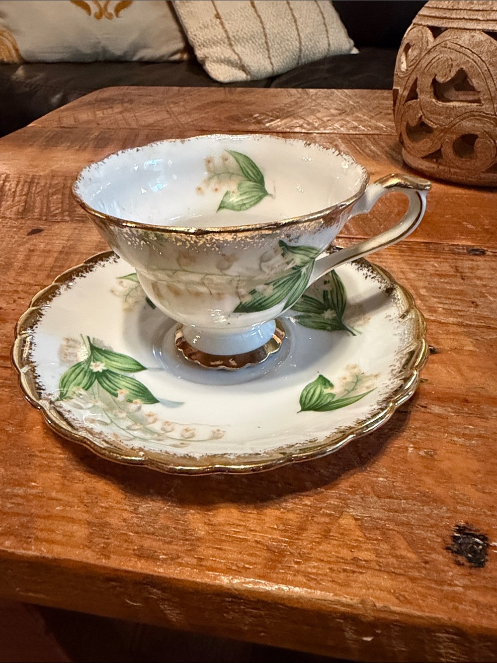 Lily of the Valley Porcelain Teacup & Saucer with Gold Trim